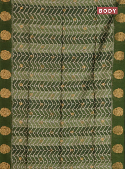 Bhagalpuri tussar saree mehendi green with allover zigzag ikat prints and zari woven butta prints