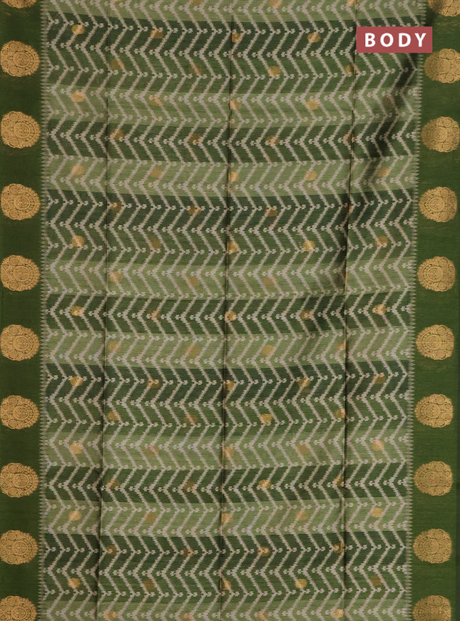 Bhagalpuri tussar saree mehendi green with allover zigzag ikat prints and zari woven butta prints