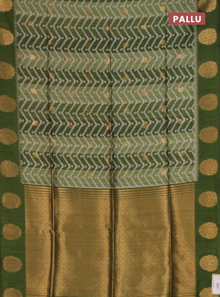 Bhagalpuri tussar saree mehendi green with allover zigzag ikat prints and zari woven butta prints