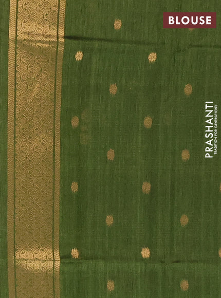 Bhagalpuri tussar saree mehendi green with allover zigzag ikat prints and zari woven butta prints