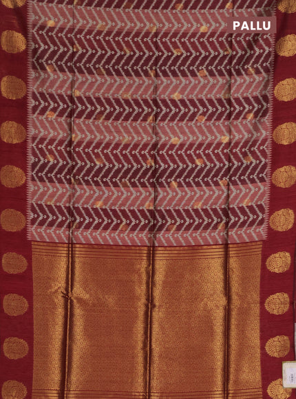 Bhagalpuri tussar saree maroon with allover zigzag ikat prints and zari woven butta prints