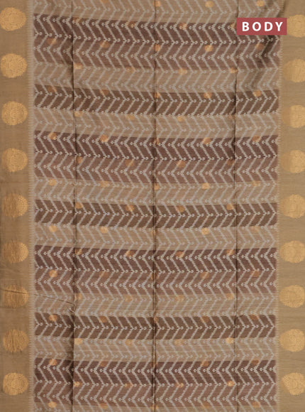 Bhagalpuri tussar saree dark beige with allover zigzag ikat prints and zari woven butta prints