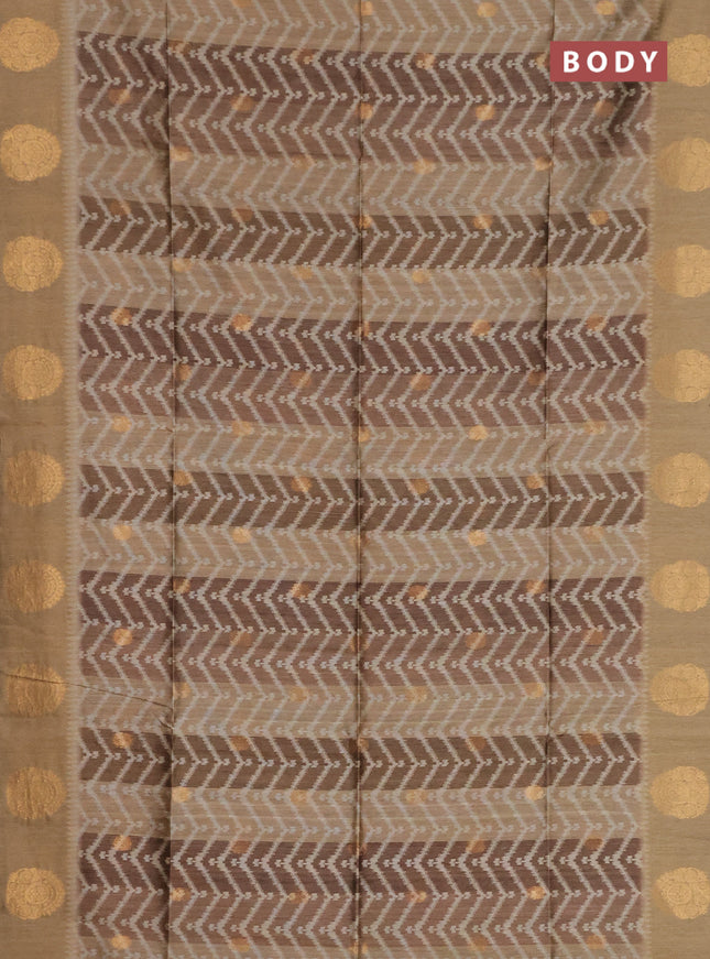 Bhagalpuri tussar saree dark beige with allover zigzag ikat prints and zari woven butta prints