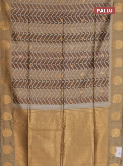Bhagalpuri tussar saree dark beige with allover zigzag ikat prints and zari woven butta prints