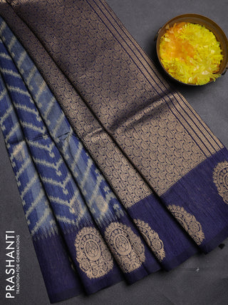 Bhagalpuri tussar saree navy blue with allover zigzag ikat prints and zari woven butta prints