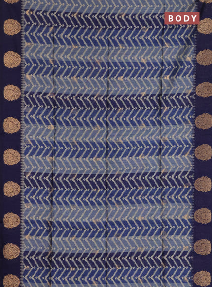 Bhagalpuri tussar saree navy blue with allover zigzag ikat prints and zari woven butta prints