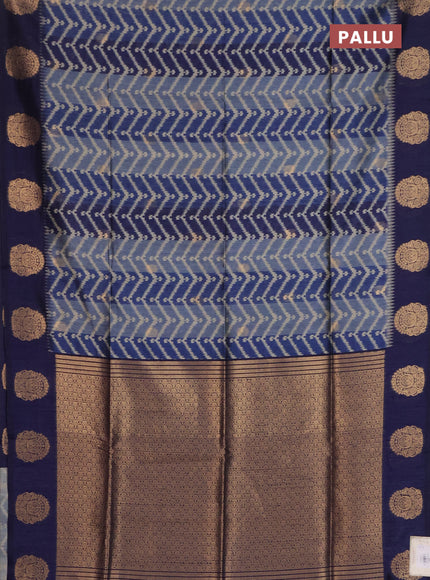 Bhagalpuri tussar saree navy blue with allover zigzag ikat prints and zari woven butta prints