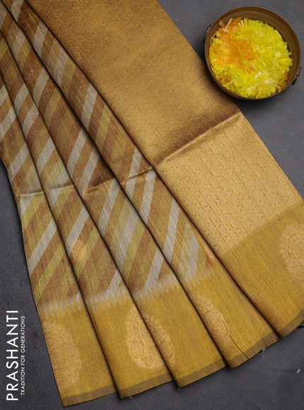 Bhagalpuri tussar saree mustard yellow with allover leheriya prints & zari buttas and zari woven butta prints