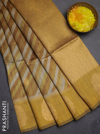 Bhagalpuri tussar saree mustard yellow with allover leheriya prints & zari buttas and zari woven butta prints
