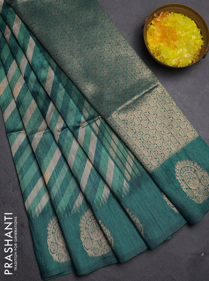 Bhagalpuri tussar saree peacock green with allover leheriya prints & zari buttas and zari woven butta prints