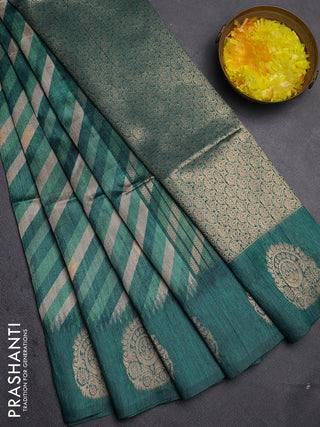 Bhagalpuri tussar saree peacock green with allover leheriya prints & zari buttas and zari woven butta prints