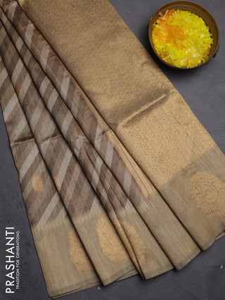 Bhagalpuri tussar saree dark beige with allover leheriya prints & zari buttas and zari woven butta prints