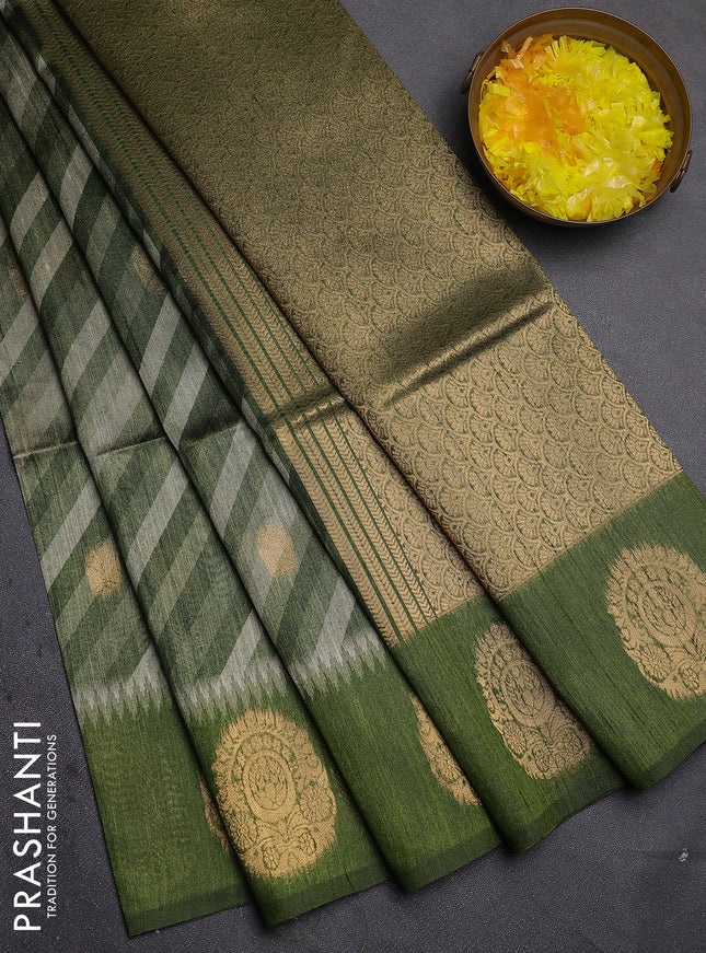 Bhagalpuri tussar saree mehendi green with allover leheriya prints & zari buttas and zari woven butta prints