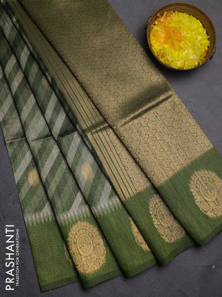 Bhagalpuri tussar saree mehendi green with allover leheriya prints & zari buttas and zari woven butta prints