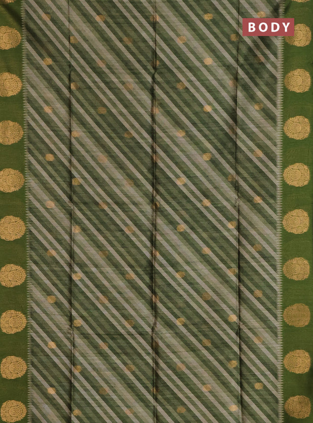 Bhagalpuri tussar saree mehendi green with allover leheriya prints & zari buttas and zari woven butta prints