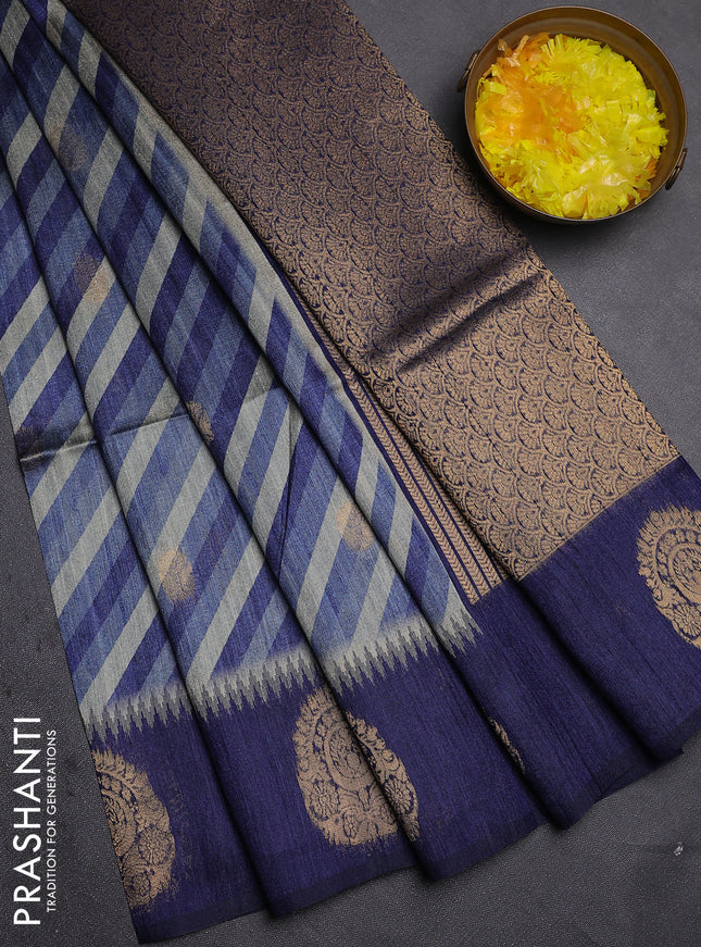 Bhagalpuri tussar saree navy blue with allover leheriya prints & zari buttas and zari woven butta prints