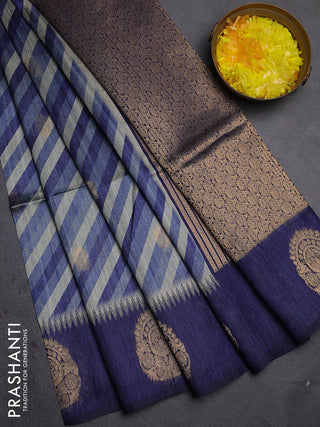 Bhagalpuri tussar saree navy blue with allover leheriya prints & zari buttas and zari woven butta prints