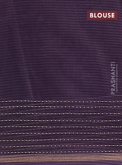 Chanderi silk cotton saree jamun shade with allover prints and kantha stitch work border