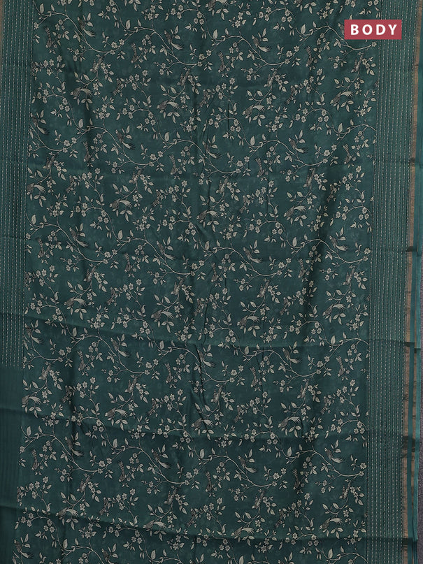 Chanderi silk cotton saree teal green with allover prints and kantha stitch work border