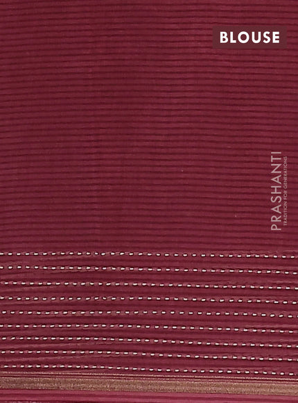 Chanderi silk cotton saree maroon shade with allover prints and kantha stitch work border