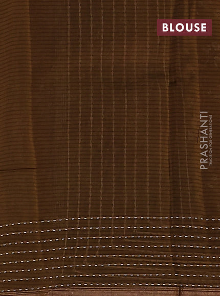 Chanderi silk cotton saree dark mustard and black with allover prints and kantha stitch work border