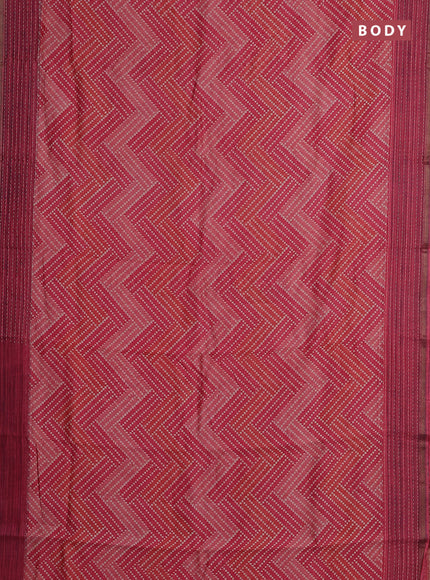 Chanderi silk cotton saree peach with allover zigzag geometric prints and kantha stitch work border