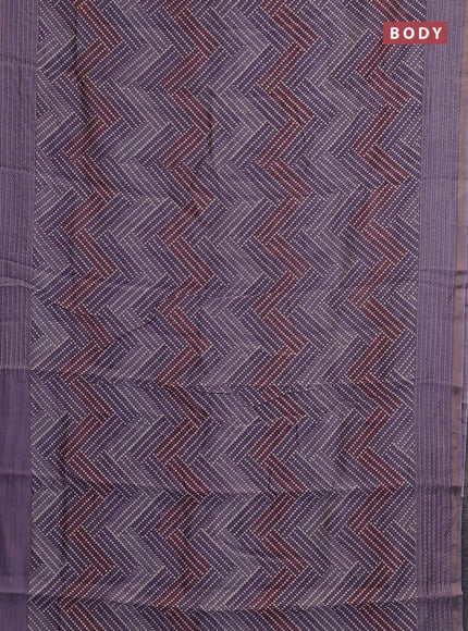 Chanderi silk cotton saree mild lavender with allover zigzag geometric prints and kantha stitch work border