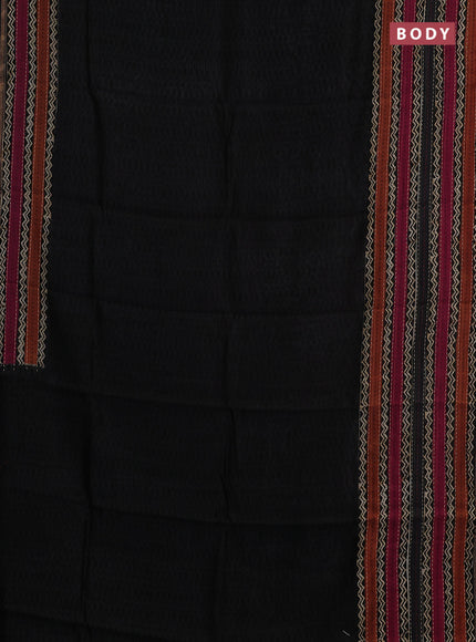 Chanderi silk cotton saree black with allover geometric prints and long printed kantha stitch work border