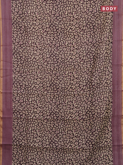 Chanderi silk cotton saree wine and onion pink with allover prints and kantha stitch work border