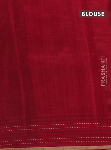 Chanderi silk cotton saree black and red with pichwai prints and kantha stitch work border
