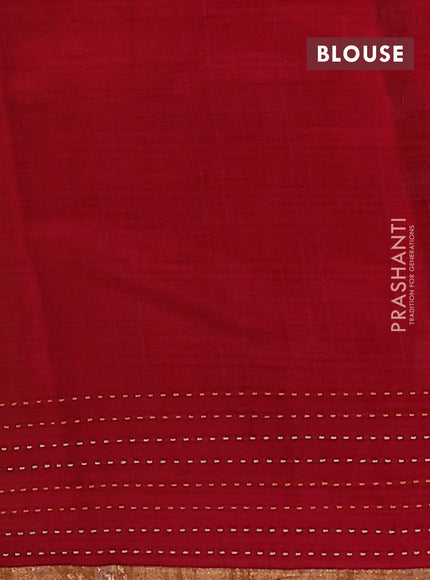 Chanderi silk cotton saree mustard and red with pichwai prints and kantha stitch work border