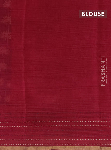 Chanderi silk cotton saree navy blue and magenta pink with pichwai prints and kantha stitch work border