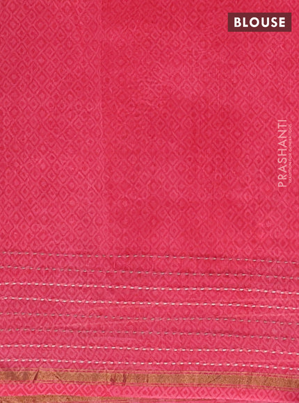 Chanderi silk cotton saree peach shade with allover patola prints and kantha stitch work border