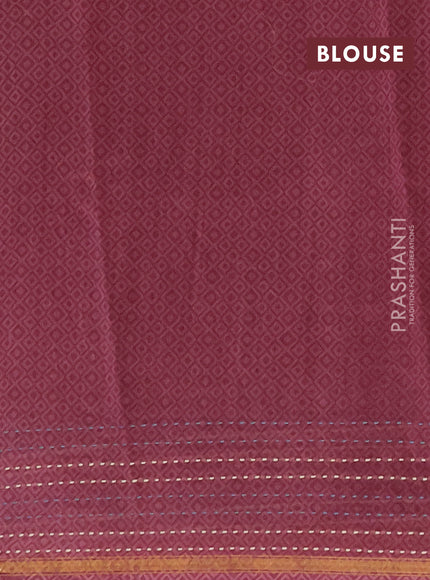 Chanderi silk cotton saree grey and wine with allover patola prints and kantha stitch work border