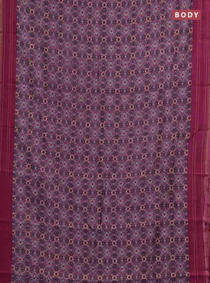 Chanderi silk cotton saree lavender and magenta with allover patola prints and kantha stitch work border