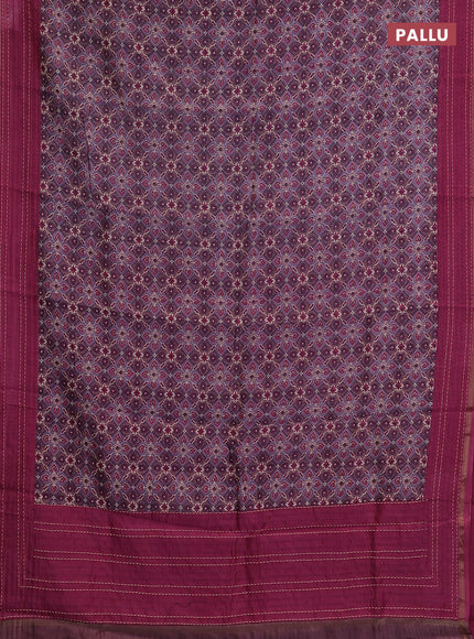 Chanderi silk cotton saree lavender and magenta with allover patola prints and kantha stitch work border