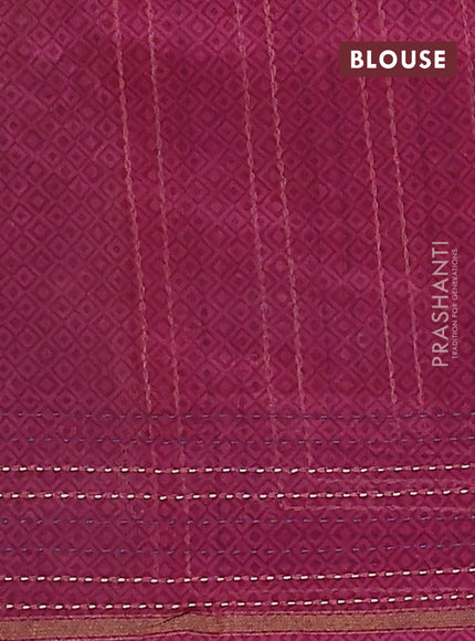 Chanderi silk cotton saree lavender and magenta with allover patola prints and kantha stitch work border