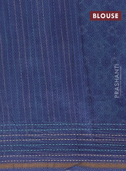 Chanderi silk cotton saree teal green and navy blue with allover patola prints and kantha stitch work border