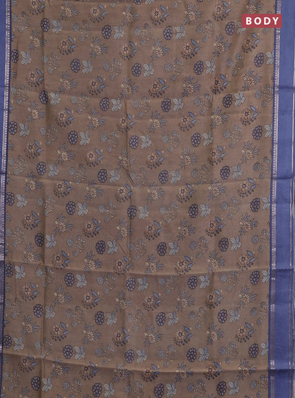 Chanderi silk cotton saree beige and blue with allover floral prints and woven border