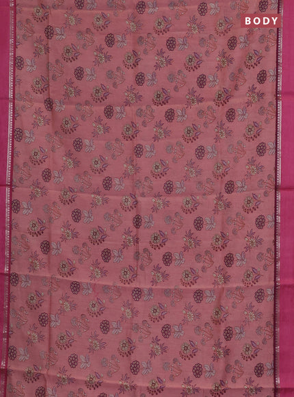 Chanderi silk cotton saree light pink and pink with allover floral prints and woven border