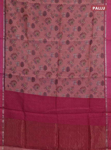Chanderi silk cotton saree light pink and pink with allover floral prints and woven border