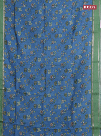 Chanderi silk cotton saree blue and green with allover floral prints and woven border