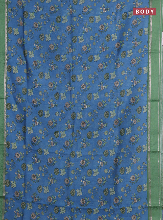 Chanderi silk cotton saree blue and green with allover floral prints and woven border