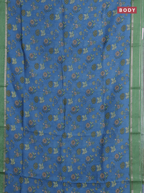 Chanderi silk cotton saree blue and green with allover floral prints and woven border