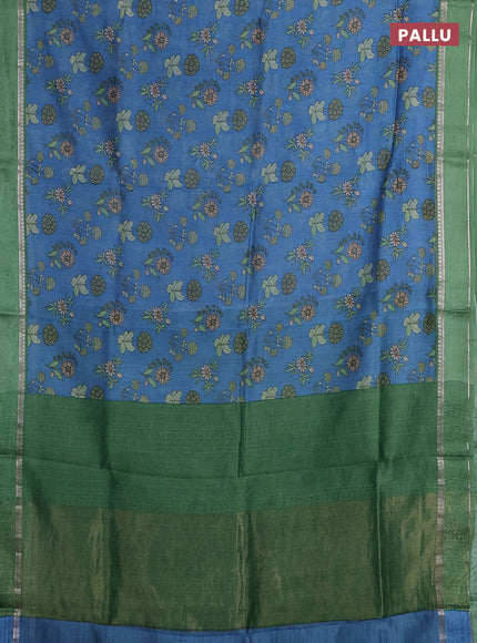Chanderi silk cotton saree blue and green with allover floral prints and woven border