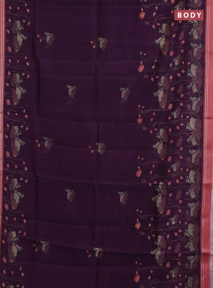 Chanderi silk cotton saree purple and peach with pichwai prints and woven border
