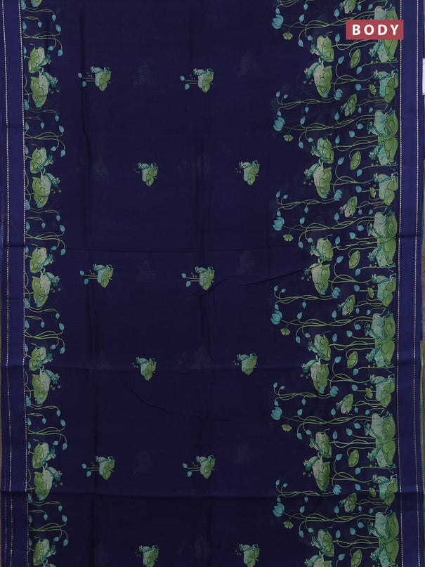 Chanderi silk cotton saree navy blue with pichwai prints and woven border