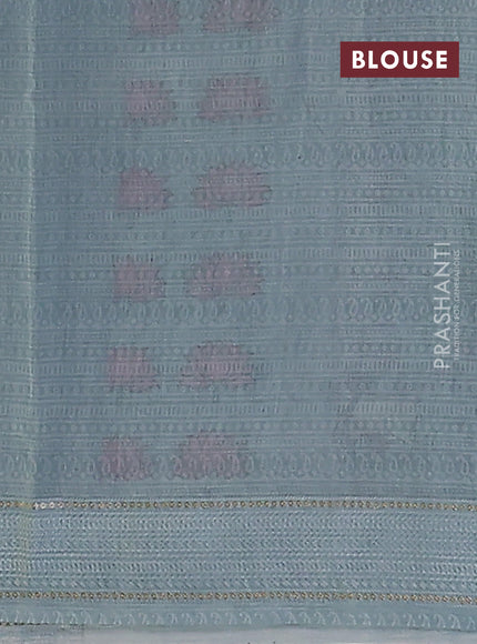 Chanderi silk cotton saree light turquoise with allover pichwai prints and woven border