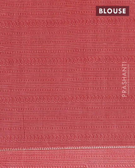 Chanderi silk cotton saree peach shade with allover pichwai prints and woven border