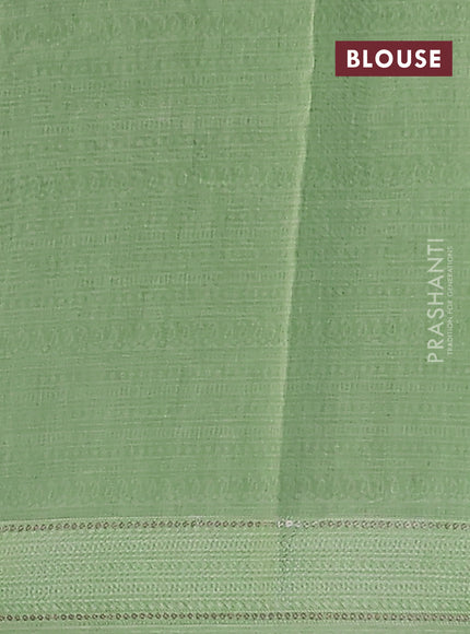 Chanderi silk cotton saree pista green with allover pichwai prints and woven border